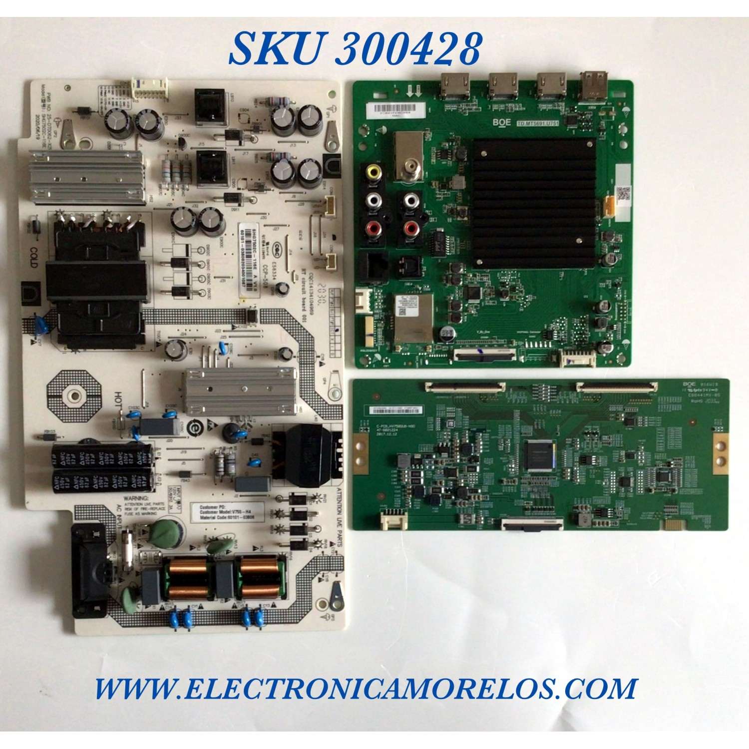 KIT DE TARJETAS PARA TV VIZIO / MAIN 60103-00640 / TD.MT5691.U751 / T-CON 44-9771389O / C-PCB_HV750QUB-N90 / 47-6021224 / FUENTE 60101-03808 / SHG7502C-116E / PANEL BOEI750WQ1 / MODELO V755-H4 LHBFB4KW